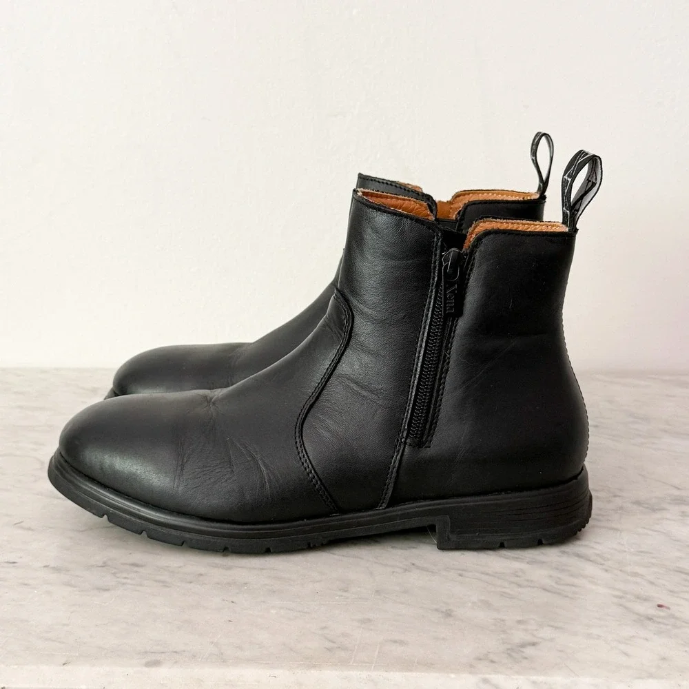 Xena Omega Steel‎ Toe Work Boots 9 Wide Black Leather Side Zip Chelsea Utility